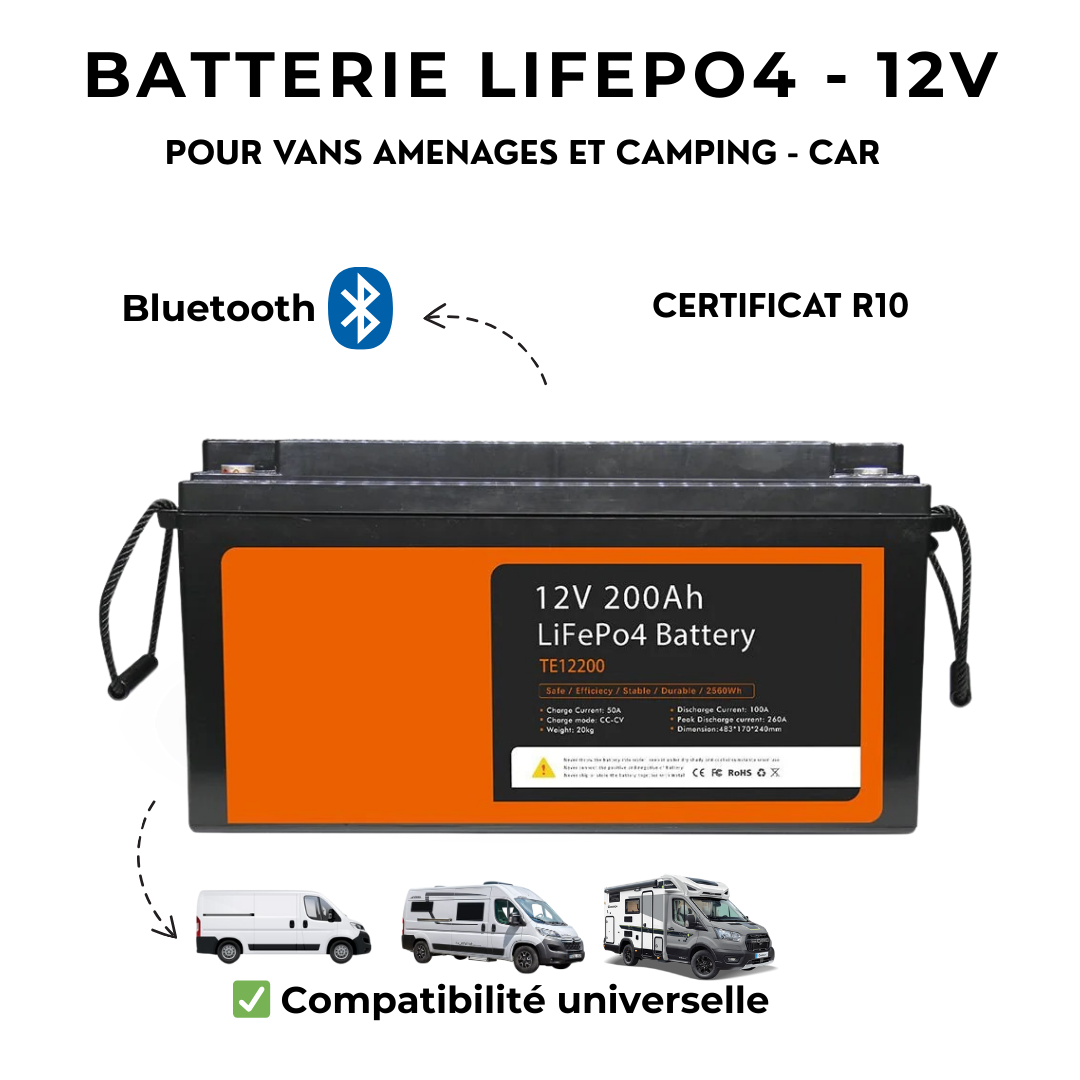 Batterie Lithium - Spéciale Vans aménagés et Camping-cars - LiFePo4 + Bluetooth