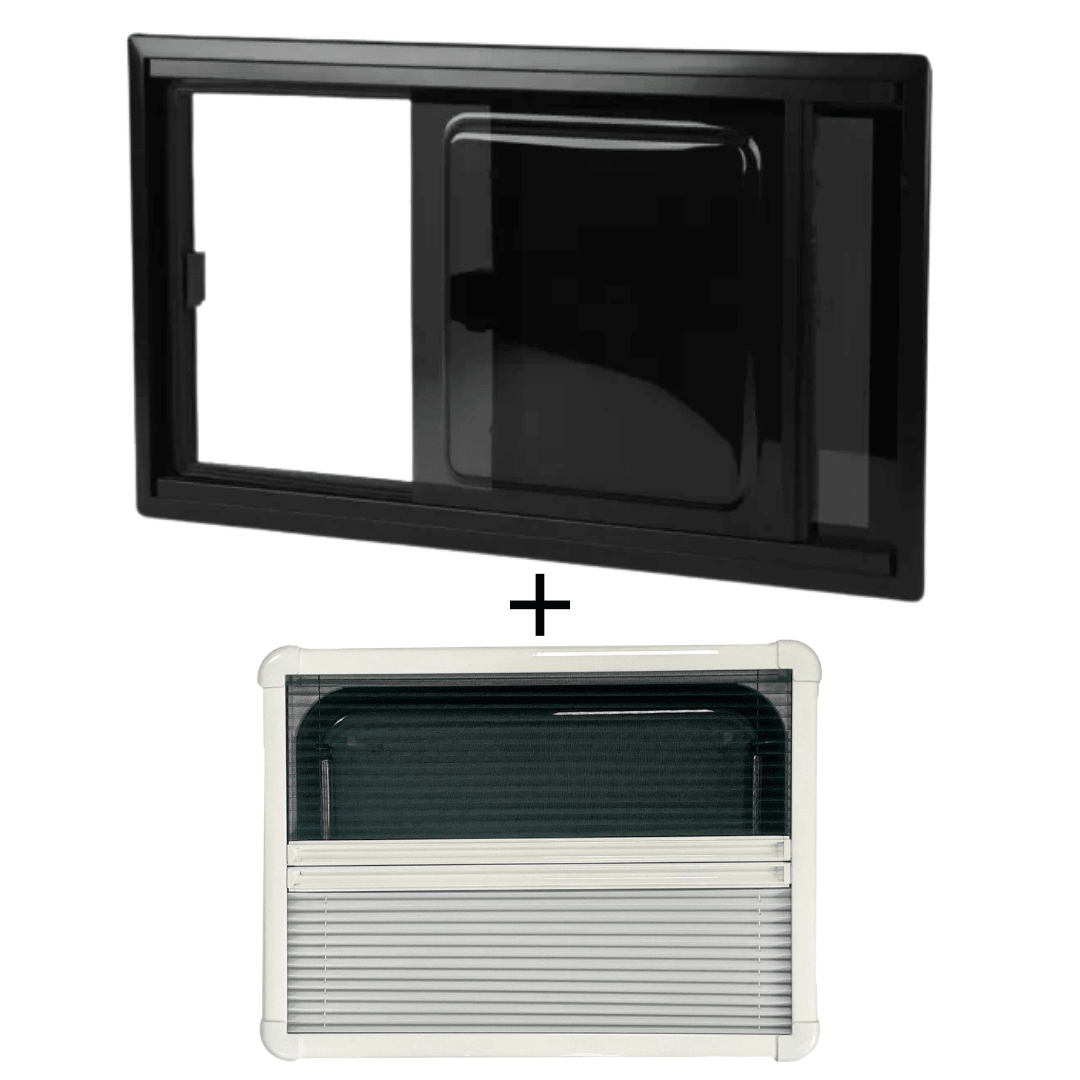 Baie coulissante CARBEST RW Style Slide - Fenêtre avec store occultant et moustiquaire - Vanlife - Store