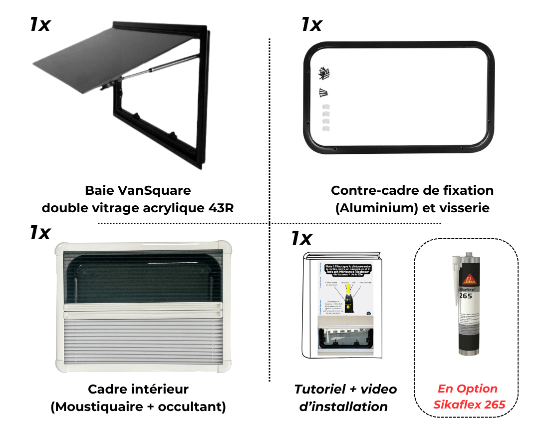 Baie VanSquare - Fenêtre spéciale camping - cars et vans aménagés - Vanlife - Store