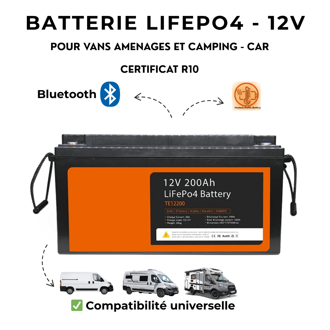 Batterie Lithium Auto - chauffante - Spéciale Vans aménagés et Camping - cars - LiFePo4 + Bluetooth - Vanlife - Store