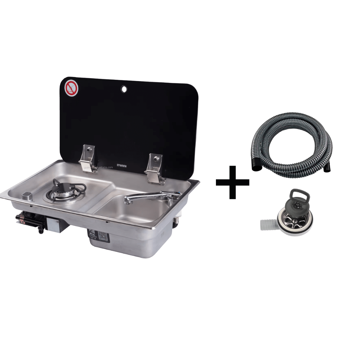 Evier combiné 1 feu gaz - Inox / Verre trempé (Avec ou Sans Robinet) - Vanlife - Store