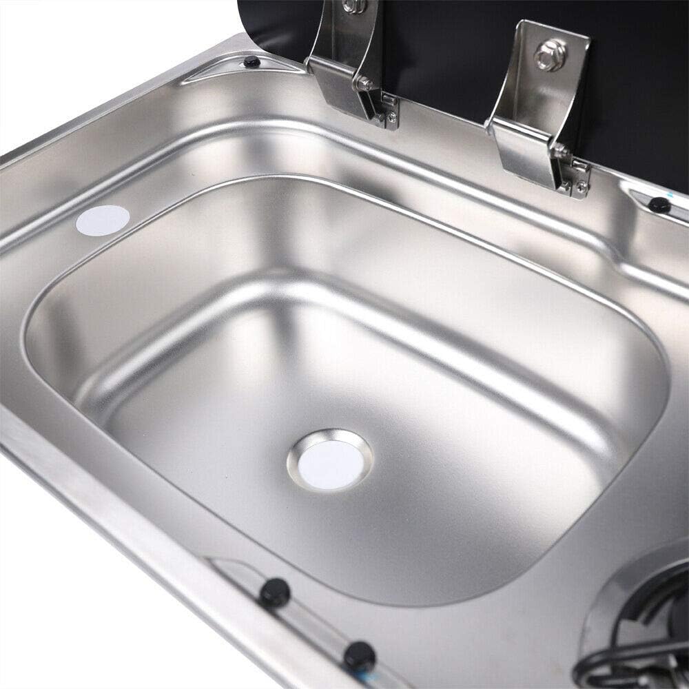 Evier combiné 2 feux gaz - Inox / Verre trempé (Evier à droite ou à gauche) - Vanlife - Store