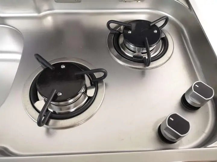 Evier combiné 2 feux gaz - Inox / Verre trempé (Evier à droite ou à gauche) - Vanlife - Store