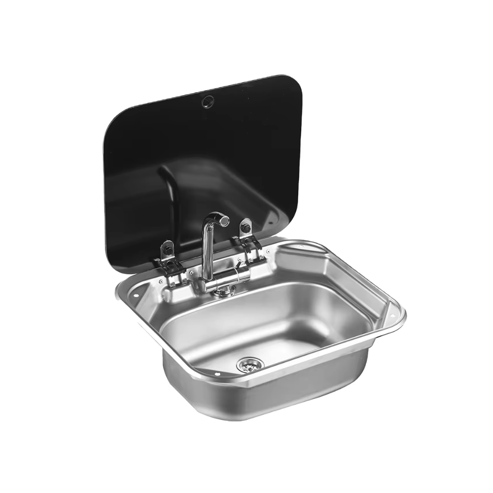 Evier Inox et couvercle verre trempé - Rectangulaire (Seul ou Avec Robinet) - Vanlife - Store