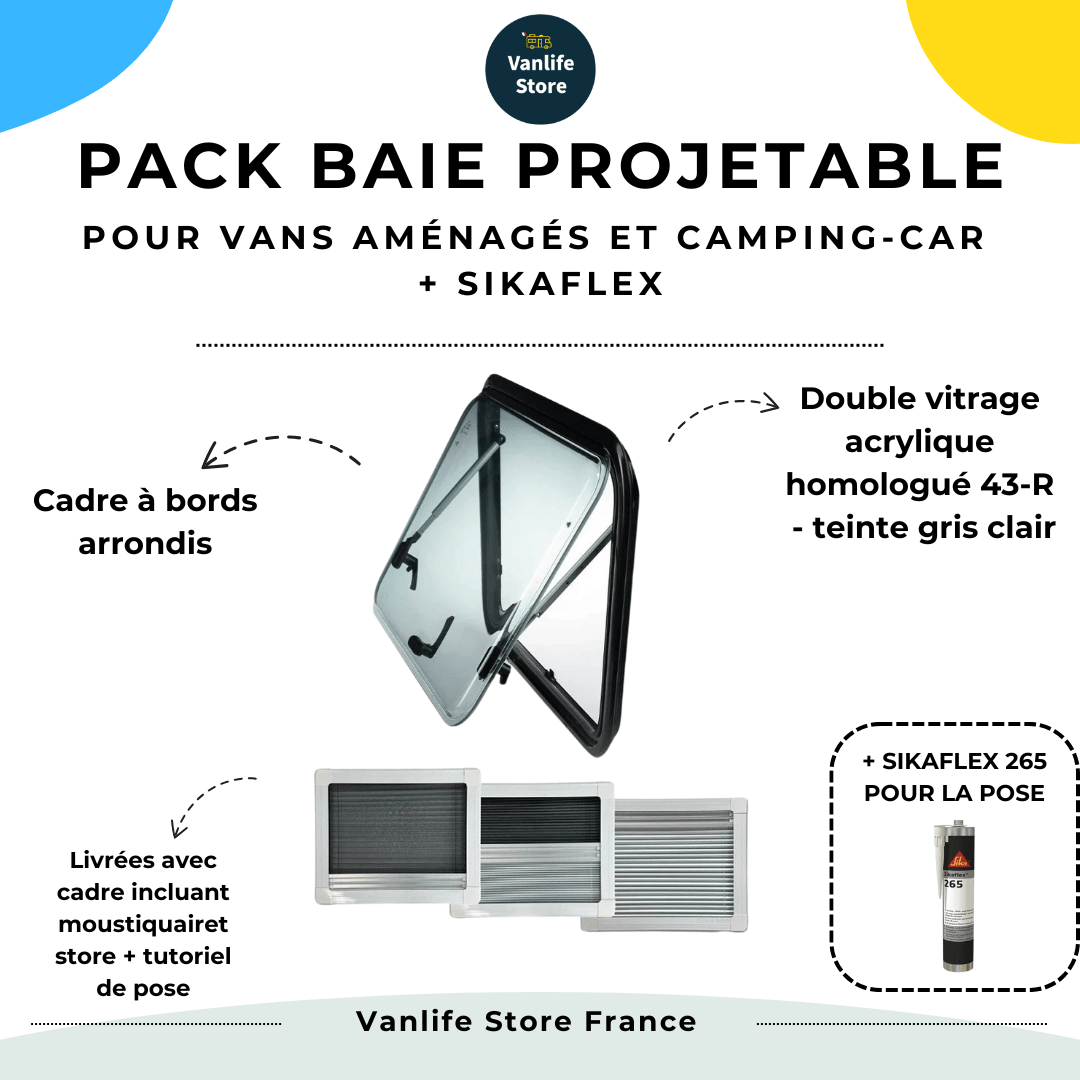 Maxi Baie - Fenêtre pour camping - car teinte claire - Camions - Caravanes - Double vitrage acrylique 43 - R - Avec store et moustiquaire - Vanlife - Store
