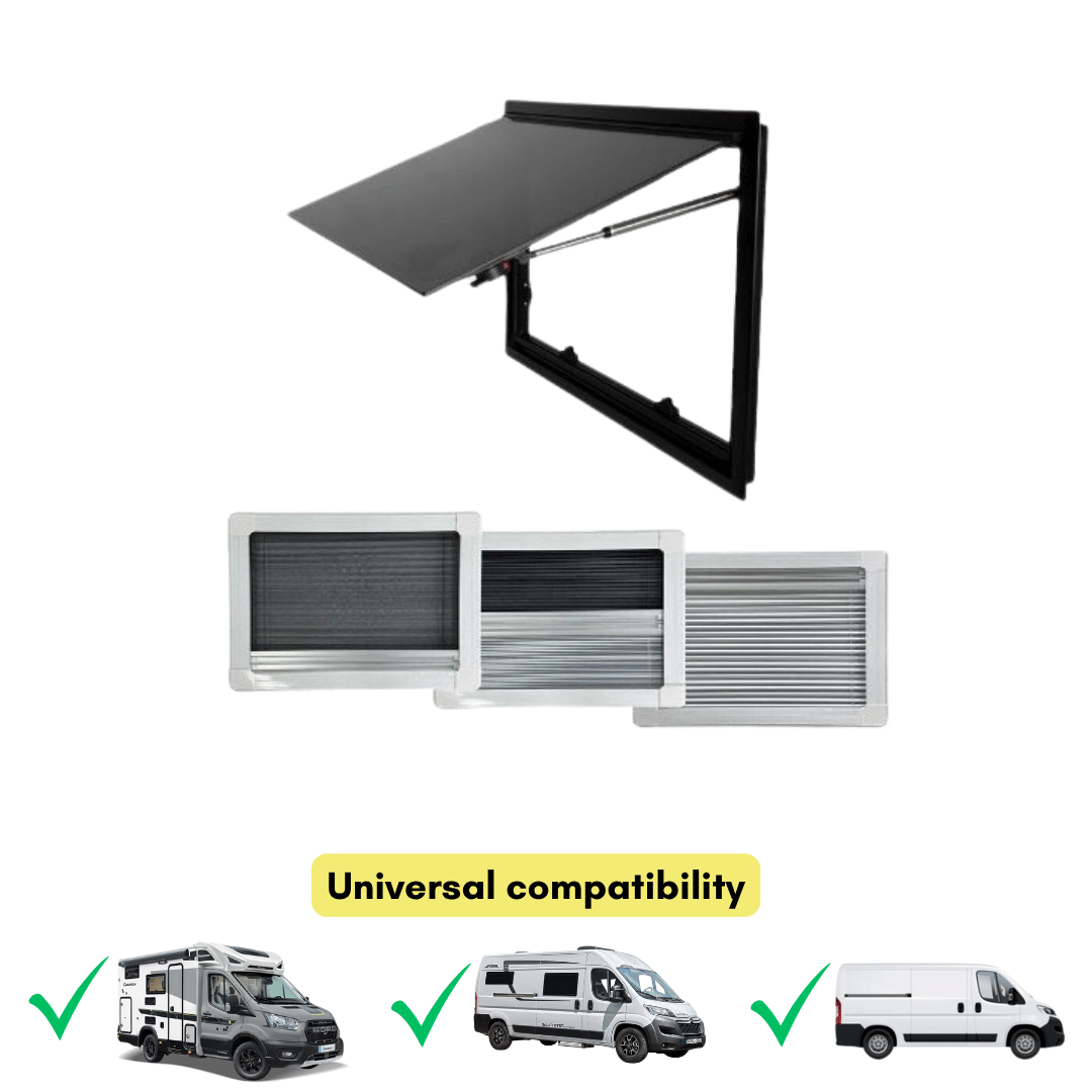 Pack Baie VanSquare Sika - Baie projetable + cadre avec store et moustiquaire + sikaflex - Vanlife - Store