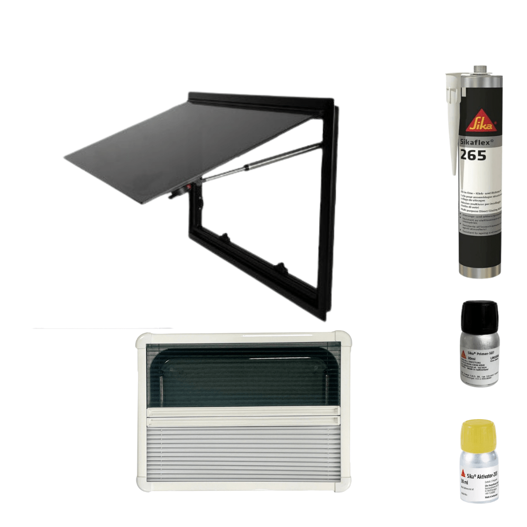 Pack Baie VanSquare Sika - Baie projetable + cadre avec store et moustiquaire + sikaflex - Vanlife - Store