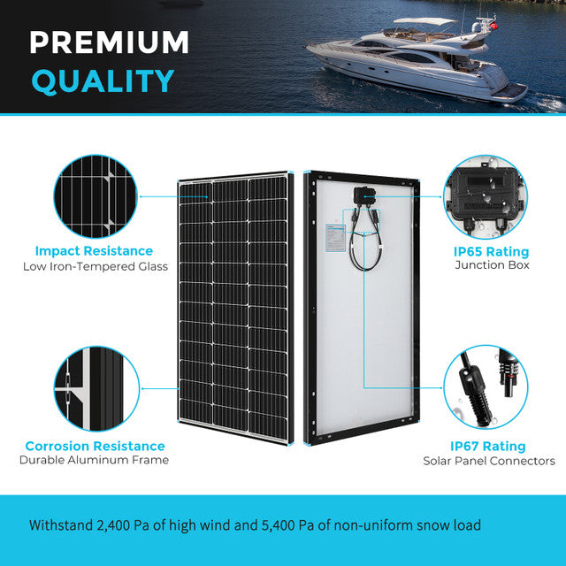 70% off: 100 Watt 12 Volt Monocrystalline Solar Panel (Black Frame)