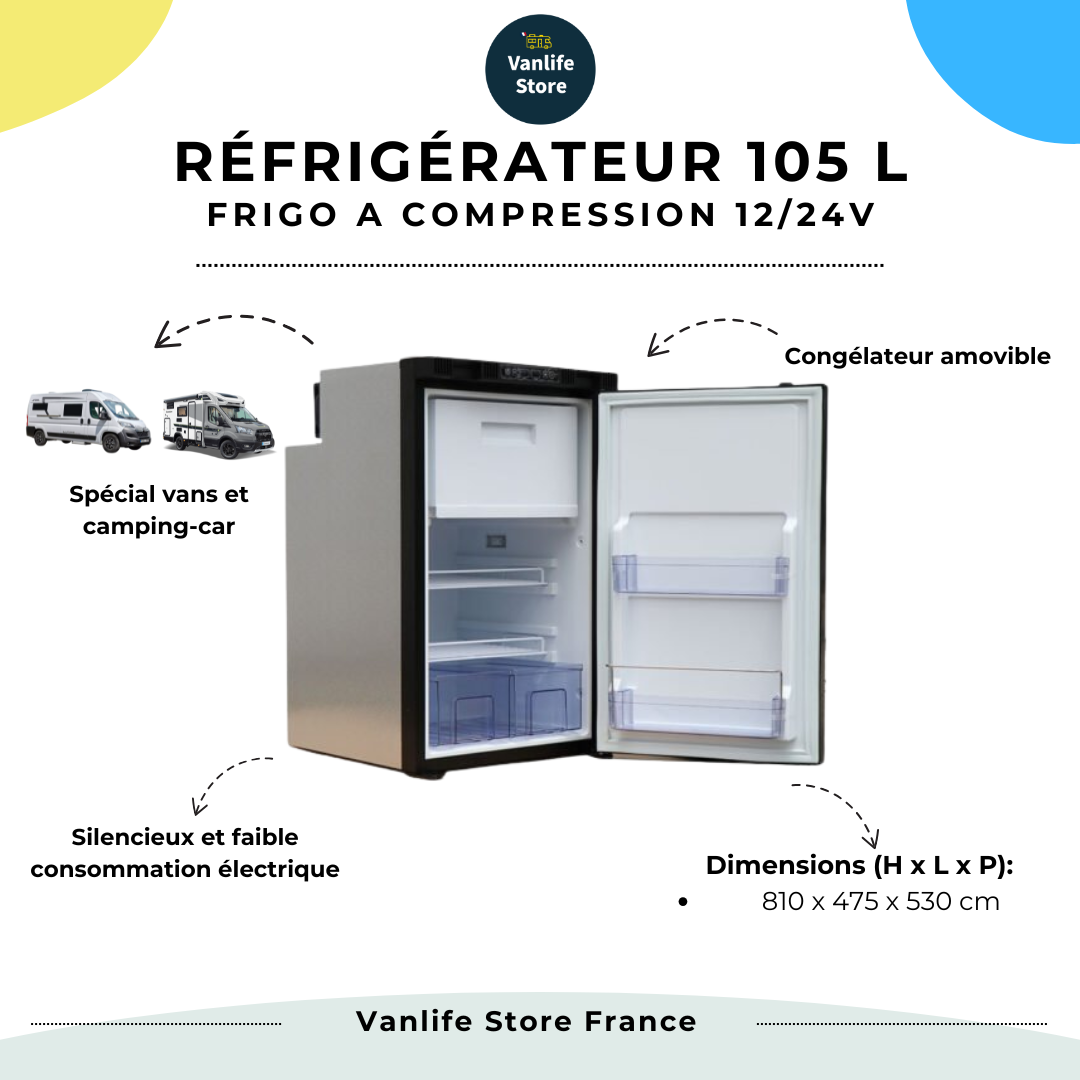 105 litres HxLxP : 81×47,5×53 cm avec compartiment congélateur