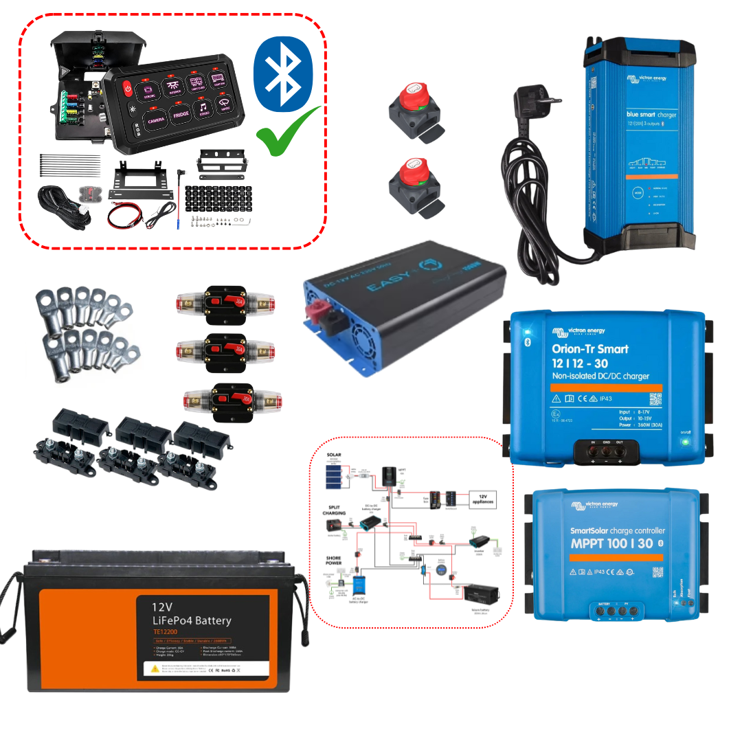 Komplettes Elektrik-Kit für Camper - Intelligentes Gehäuse (Mit elektrischem Schaltplan) - Mit 12V/230V Wechselrichter