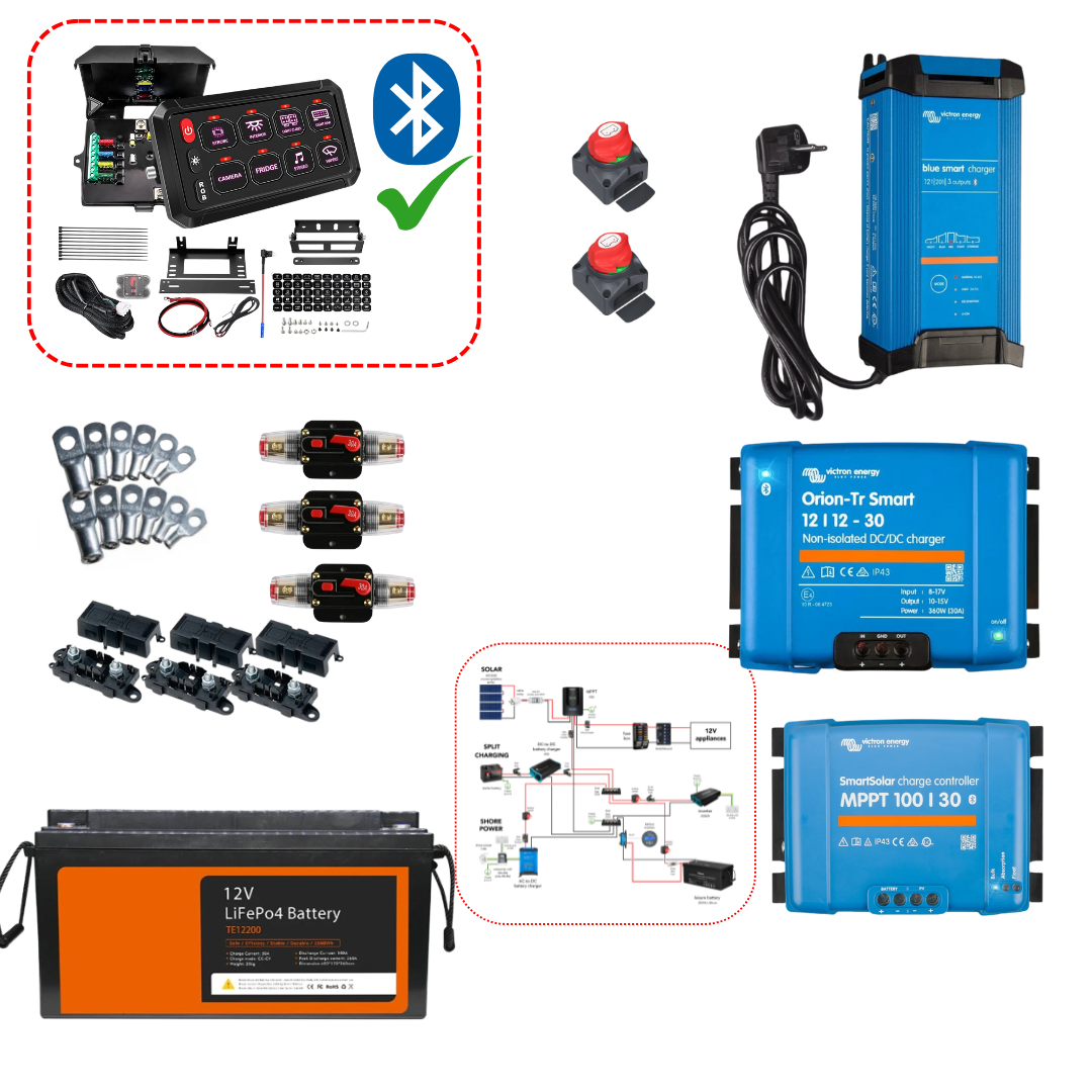 Komplettes Elektrik-Kit für Camper - Mit Schaltplan + intelligenter Verteilerbox - Ohne 12V/230V Wechselrichter