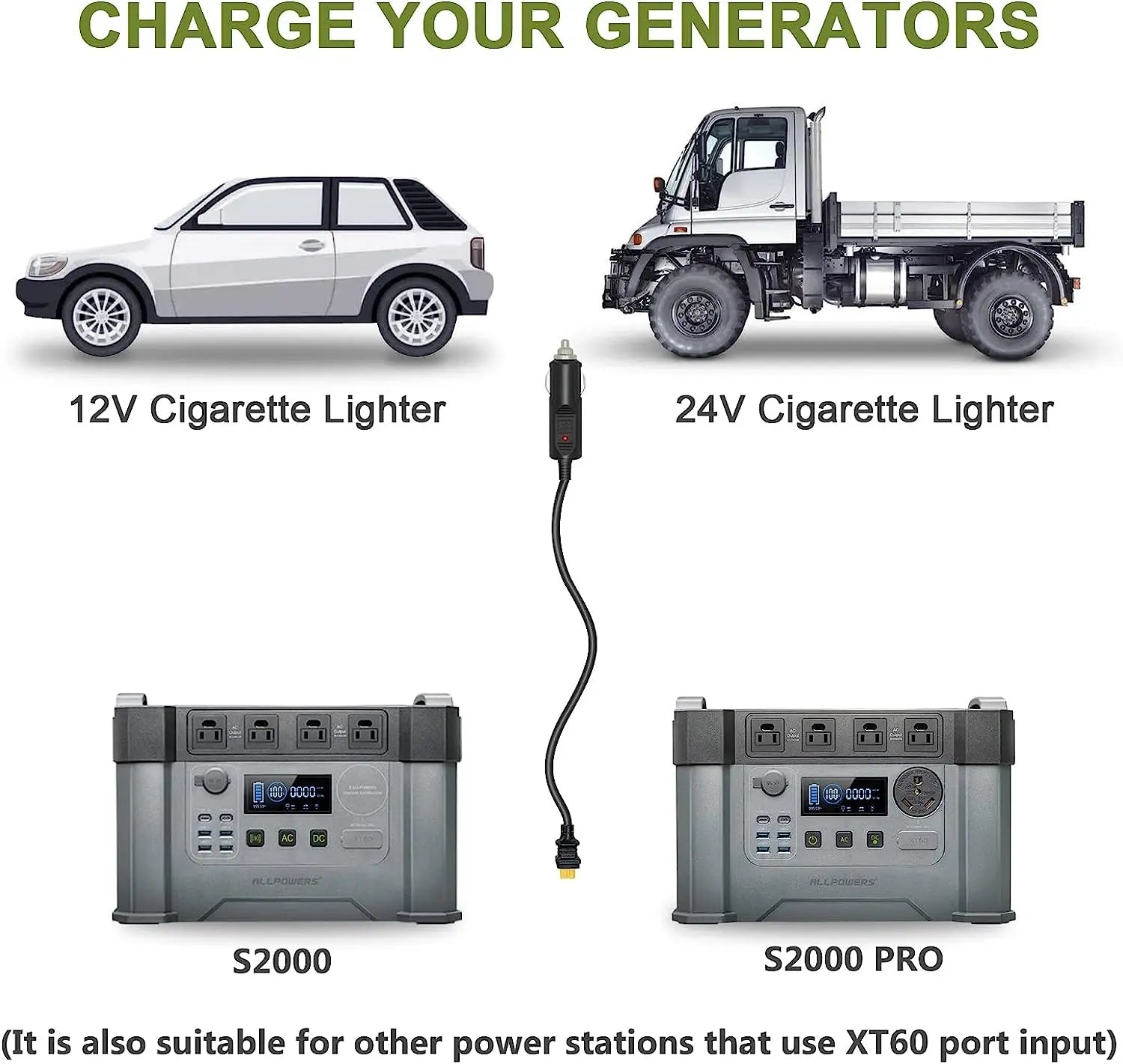 ALLPOWERS Chargeur allume - cigare vers câble XT60 1,5 m pour R600/R1500/R2500/S1500 PLUS/S300 PLUS/S2000 Pro - Vanlife - Store