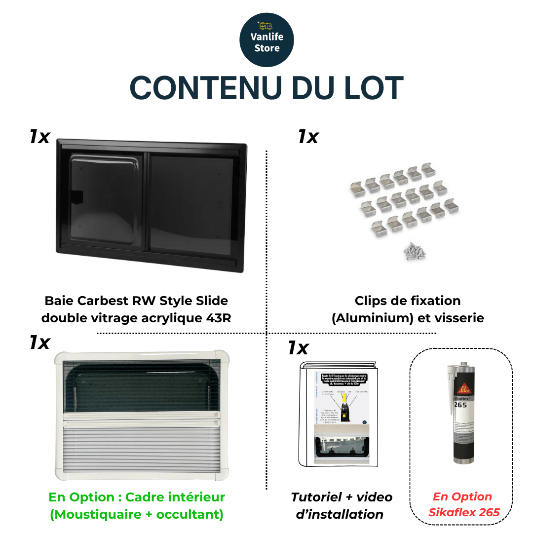 Baie CARBEST RW Style Slide – Fenêtre coulissante universelle pour fourgon et van aménagé - Vanlife - Store