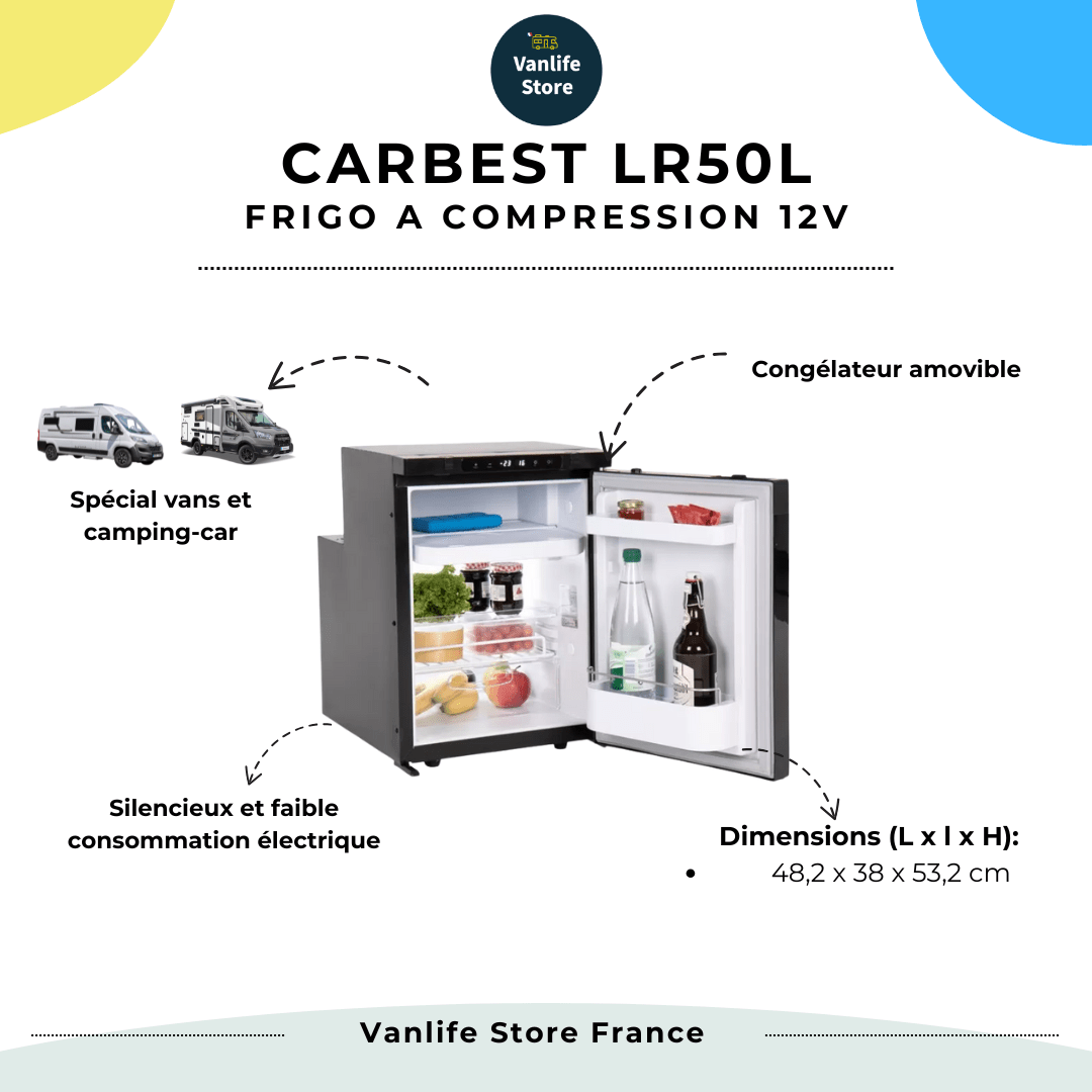 CARBEST Réfrigérateur LR50L - Frigo à compression 12V spécial vans aménagés et camping - car - Vanlife - Store