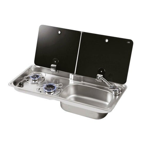 COMBINÉ RÉCHAUD 2 FEUX + ÉVIER RECTANGLE AVEC COUVERCLE FL1765 - CAN - Vanlife - Store