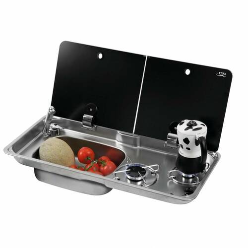 COMBINÉ RÉCHAUD 2 FEUX + ÉVIER RECTANGLE AVEC COUVERCLE FL1766 - CAN - Vanlife - Store