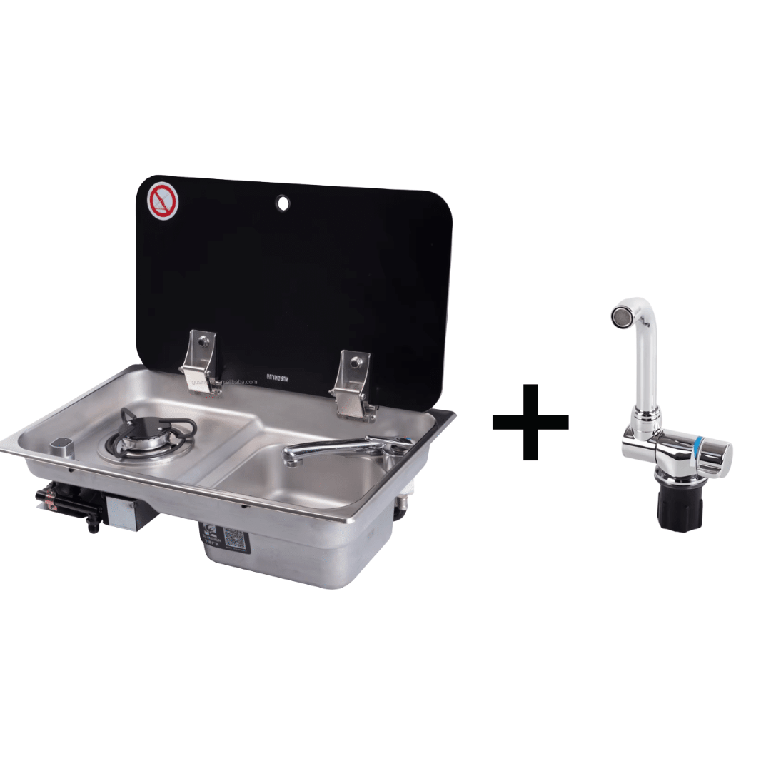 Evier combiné 1 feu gaz - Inox / Verre trempé (Avec ou Sans Robinet) - Vanlife - Store