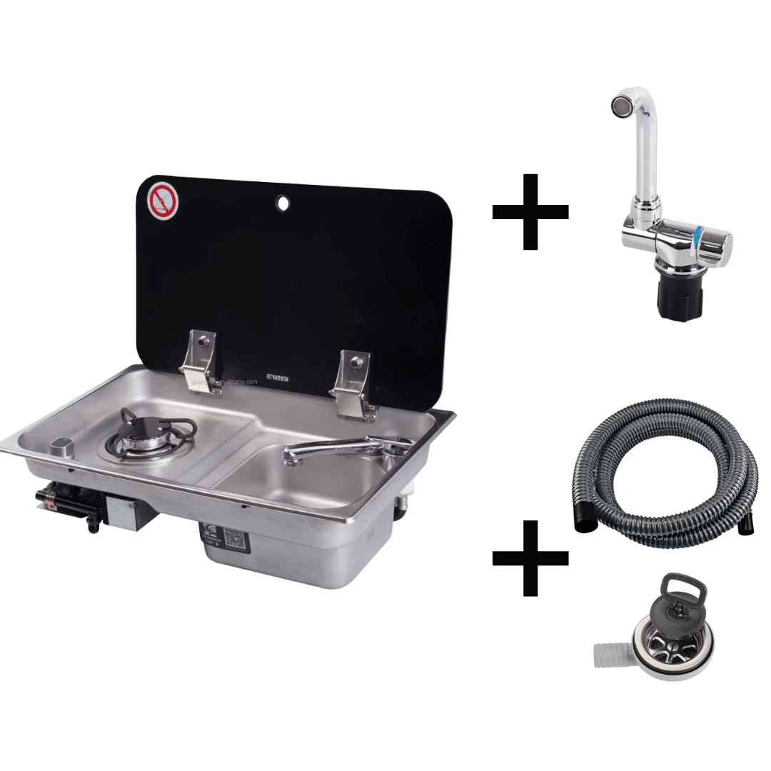 Evier combiné 1 feu gaz - Inox / Verre trempé (Avec ou Sans Robinet) - Vanlife - Store