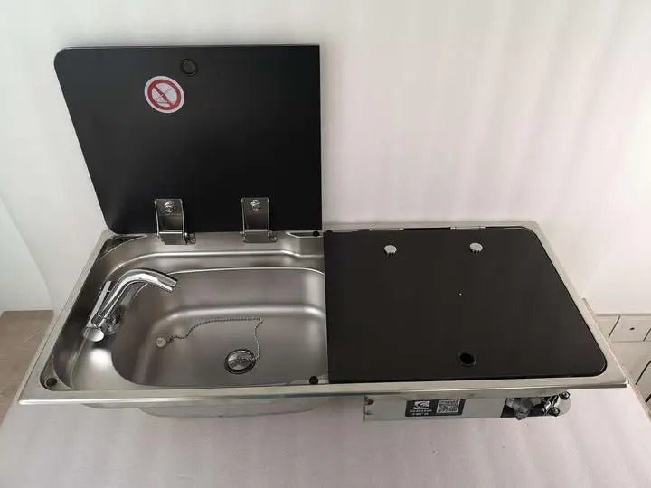 Evier combiné 2 feux gaz - Inox / Verre trempé (Evier à droite ou à gauche) - Vanlife - Store
