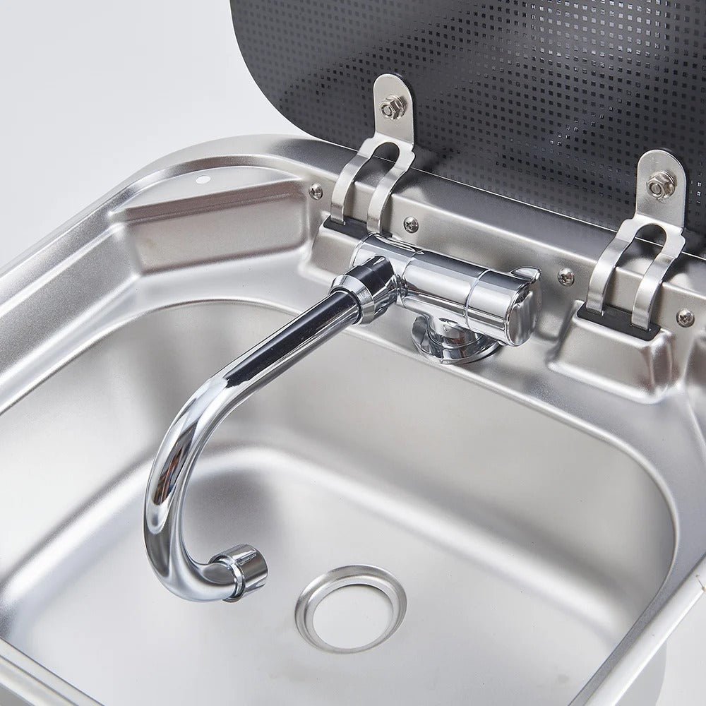 Evier inox couvercle verre trempé - 40 x 35cm - spécial Camping - car et van aménagé - Avec robinet - Vanlife - Store