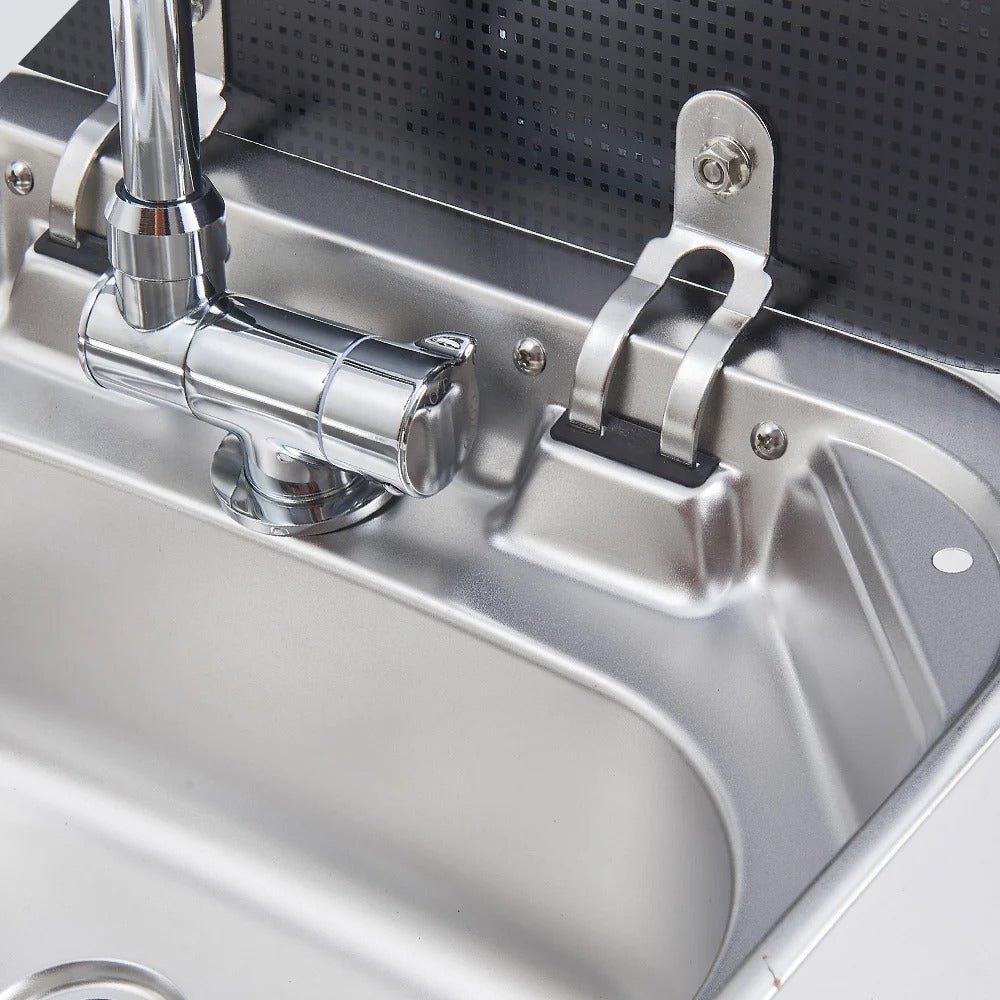 Evier inox couvercle verre trempé - 40 x 35cm - spécial Camping - car et van aménagé - Avec robinet - Vanlife - Store