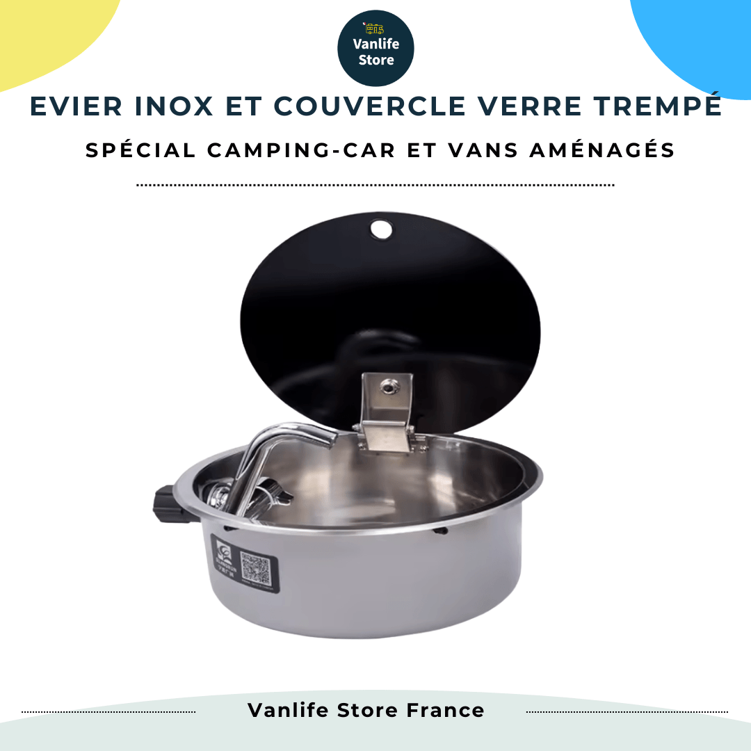 Evier Inox et couvercle verre trempé - Cuve ronde - Vanlife - Store