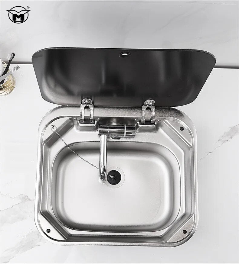 Evier Inox et couvercle verre trempé - Rectangulaire (Seul ou Avec Robinet) - Vanlife - Store