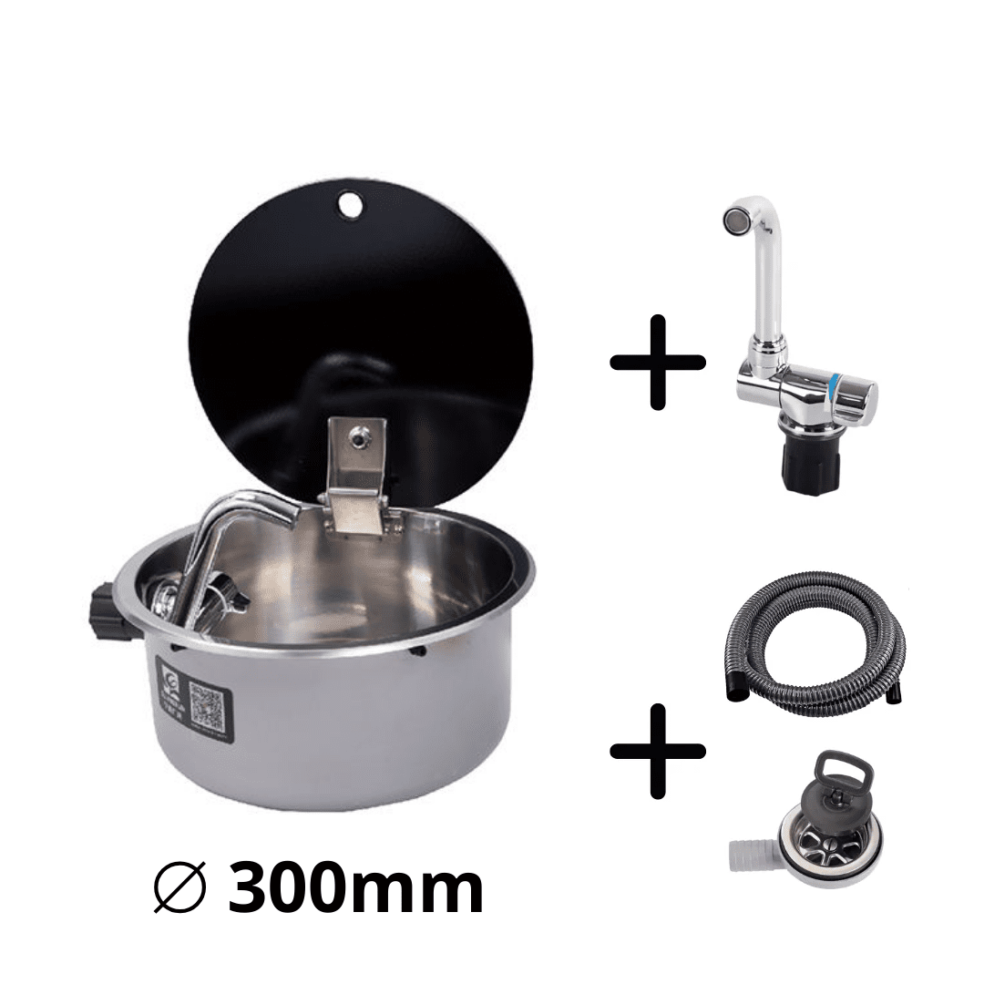 Evier Inox spécial van aménagé - avec Robinet (⌀ 30cm / ⌀ 42cm) - Vanlife - Store