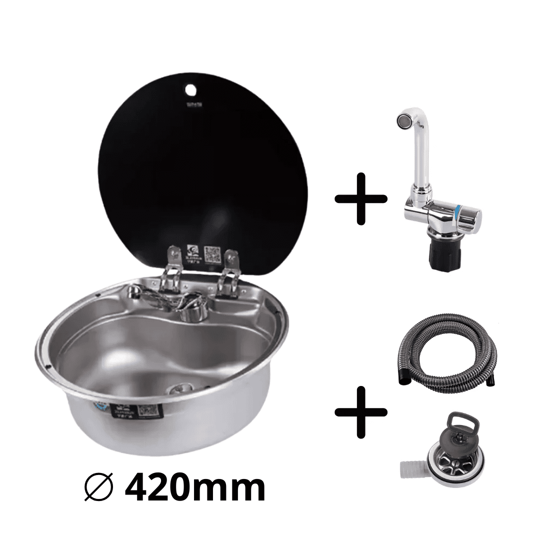 Evier Inox spécial van aménagé - avec Robinet (⌀ 30cm / ⌀ 42cm) - Vanlife - Store