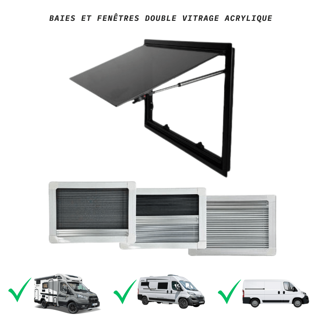 Fenêtre spéciale camping - cars et vans aménagés - Avec store et moustiquaire - Vanlife - Store