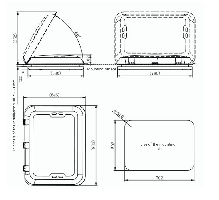 Lanterneau PANORAMA LED 50 x 70 - spécial vans aménagés - Vanlife - Store