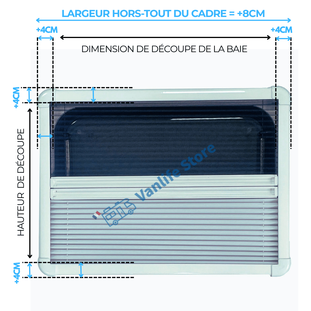 Maxi Baie - Fenêtre pour camping - car teinte claire - Camions - Caravanes - Double vitrage acrylique 43 - R - Avec store et moustiquaire - Vanlife - Store