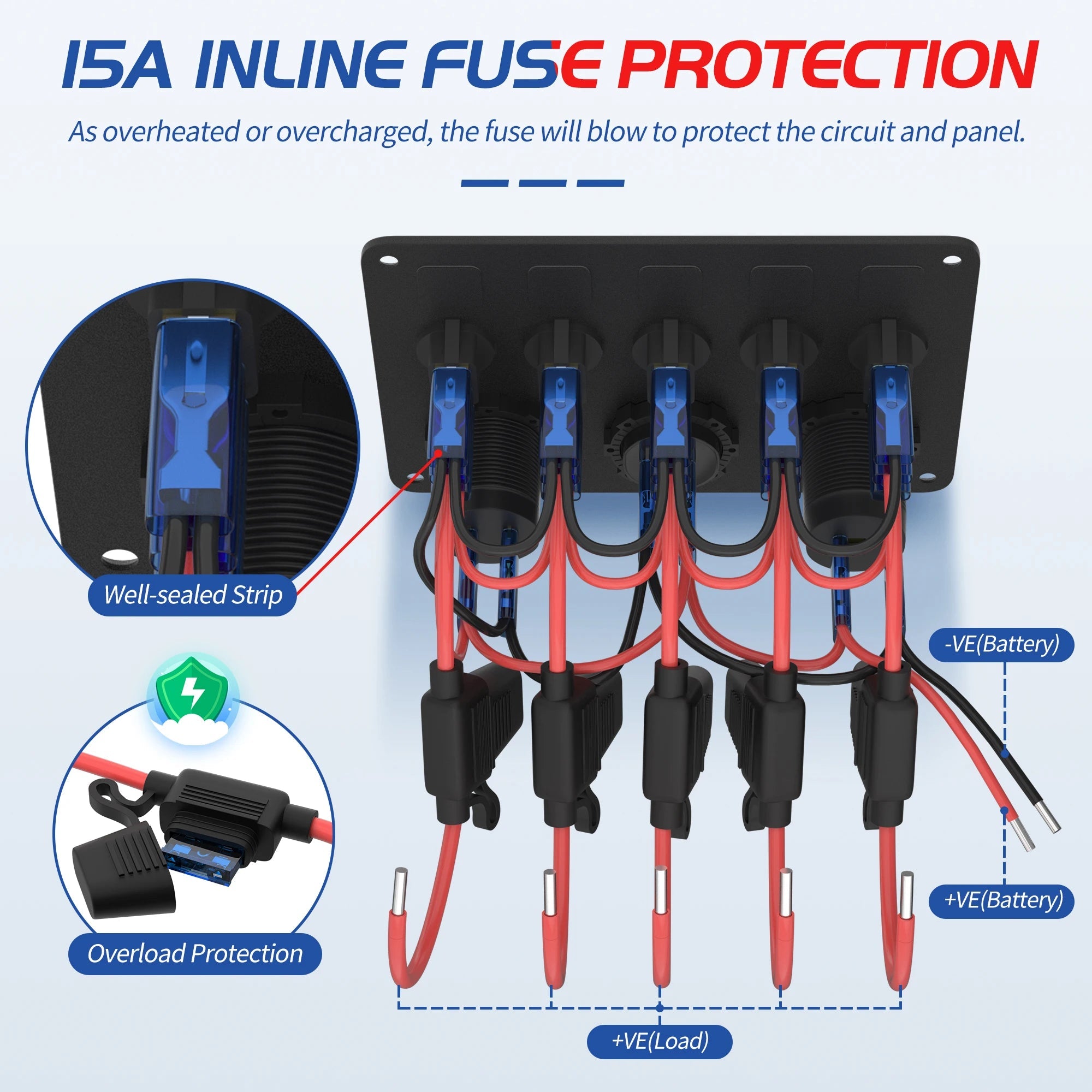 Panneau de commutateurs 5 voies pour camping - car et bateau - Vanlife - Store