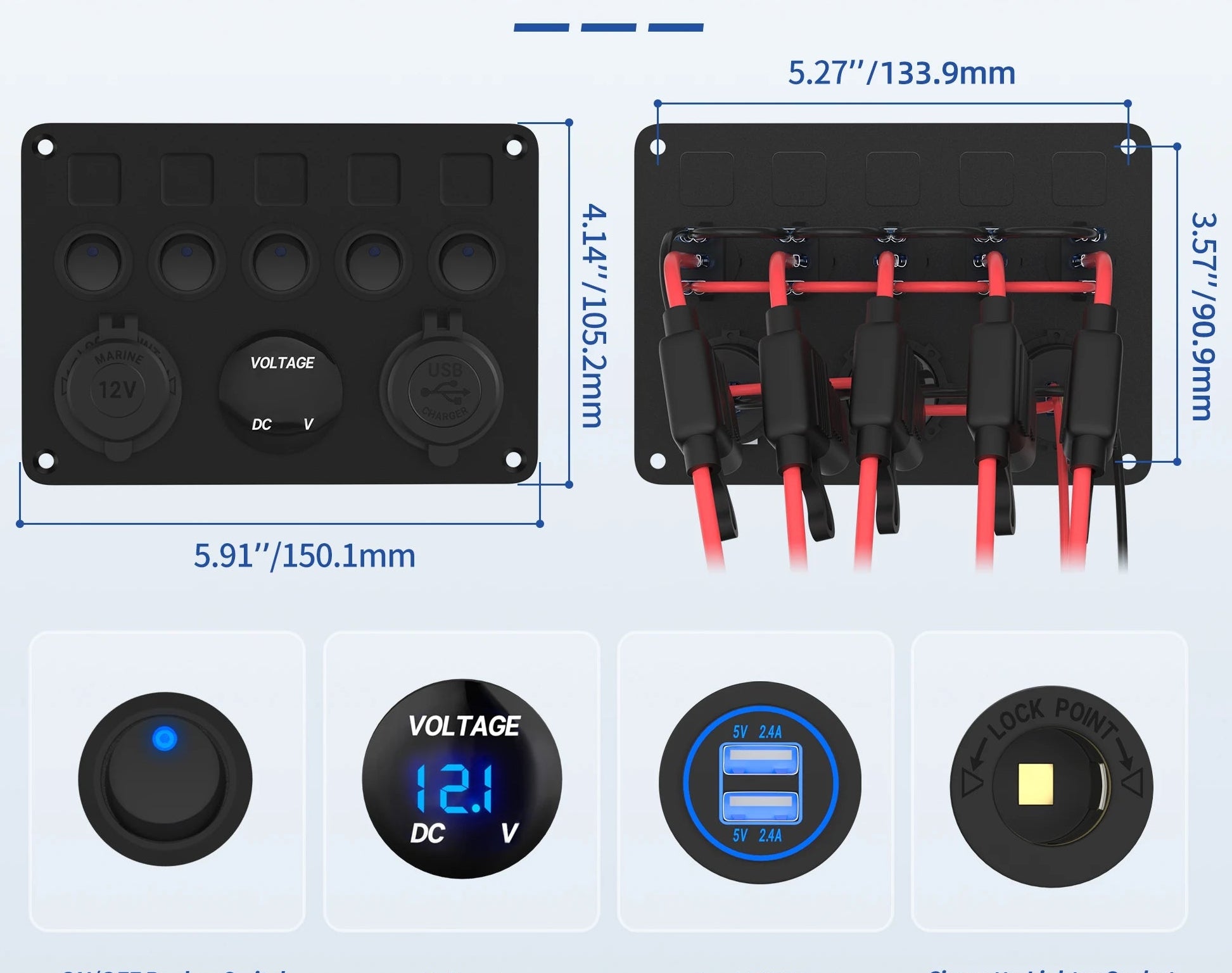 Panneau de commutateurs 5 voies pour camping - car et bateau - Vanlife - Store