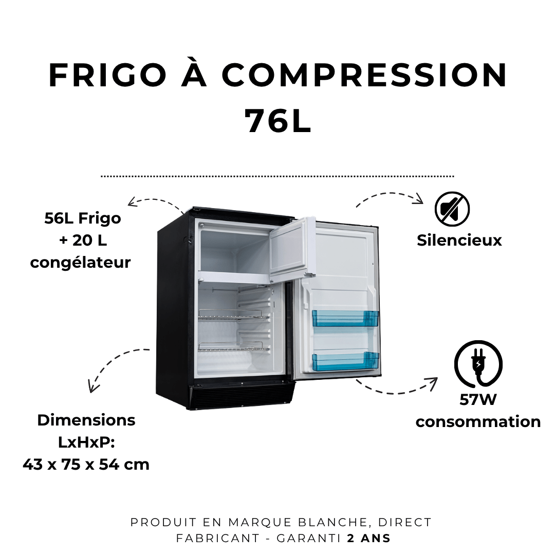 Réfrigérateur 12V à compression - 76 L - Ouverture double - sens - Vanlife - Store